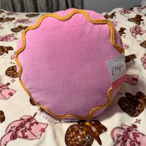 Pink Round Etta Vee Decorative Pillow with Orange Trim